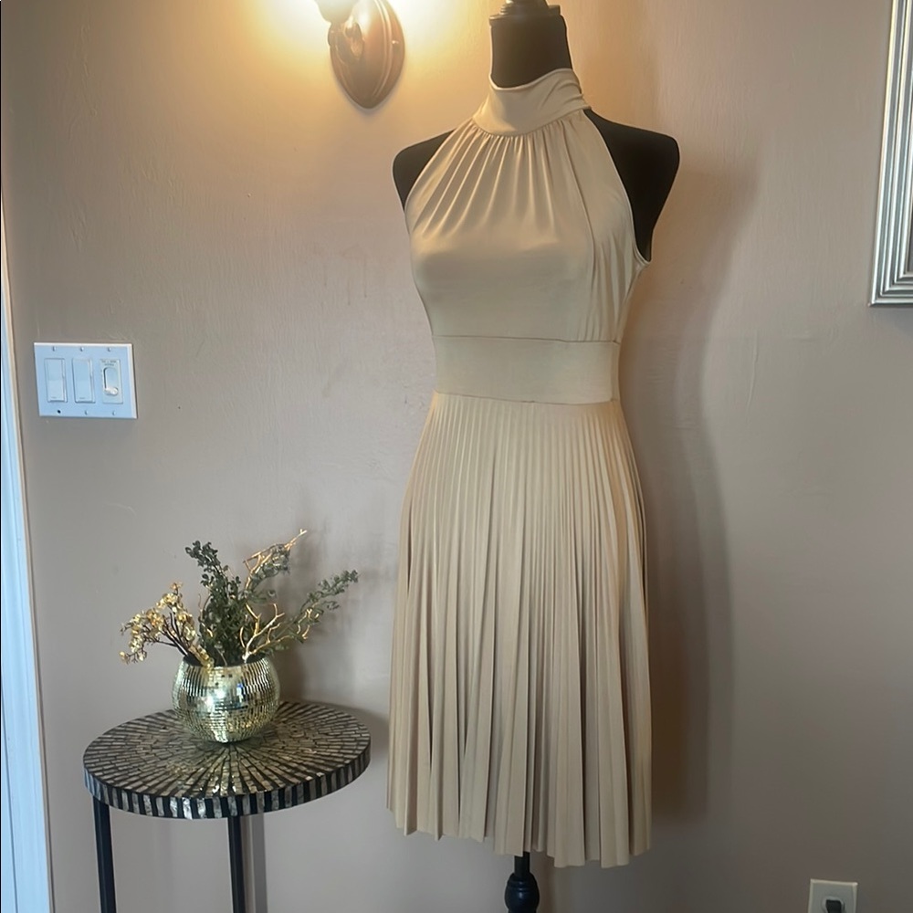Elegant Tan Halter Dress